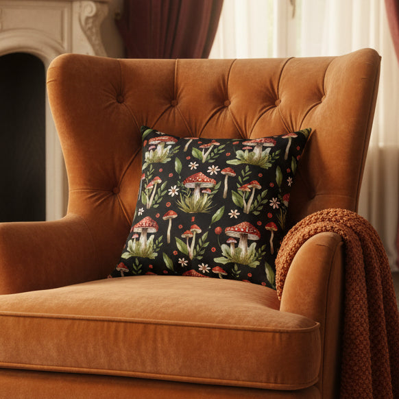 Mushroom Botanical Faux Suede Pillow