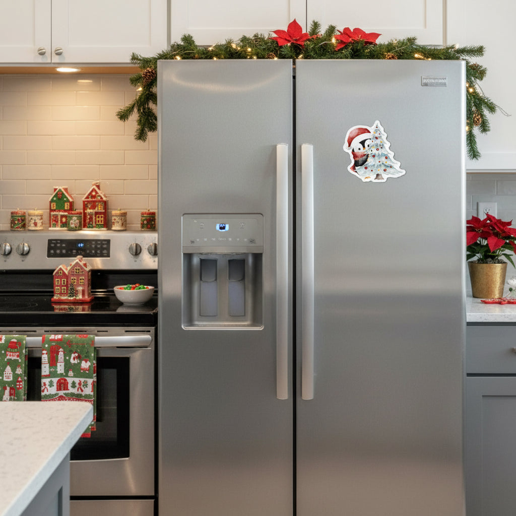 Penguin with Christmas Tree Fridge Magnet