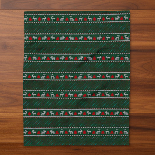 Fair Isle Reindeer Christmas Holiday Fleece Blanket