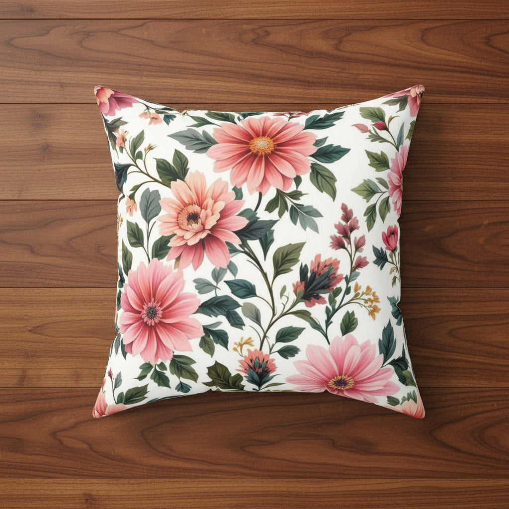 Pink Floral Faux Suede Pillow