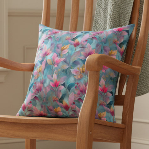 Floral Watercolor Faux Suede Pillow