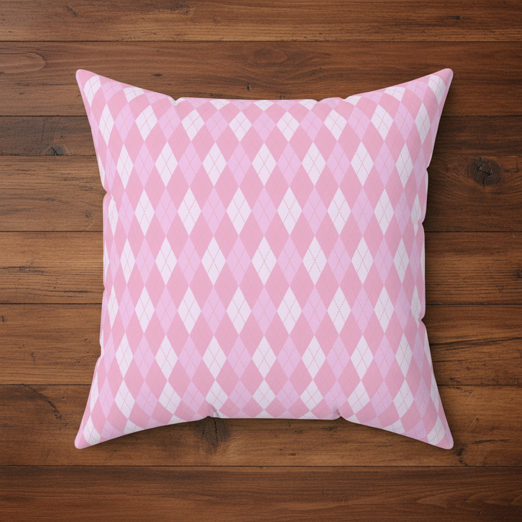 Pink Argyle Faux Suede Pillow