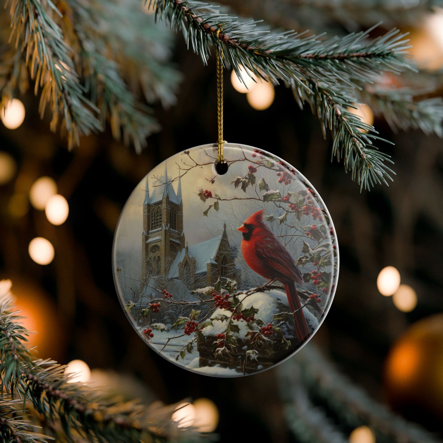 Cardinal Cathedral Christmas Ornament