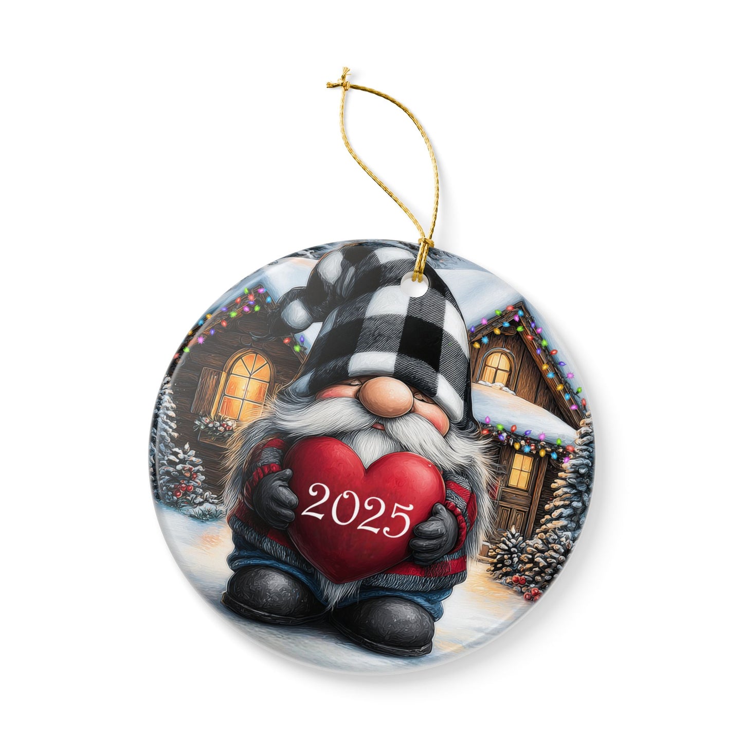 Gnome Heart Ceramic Christmas Ornament 2025