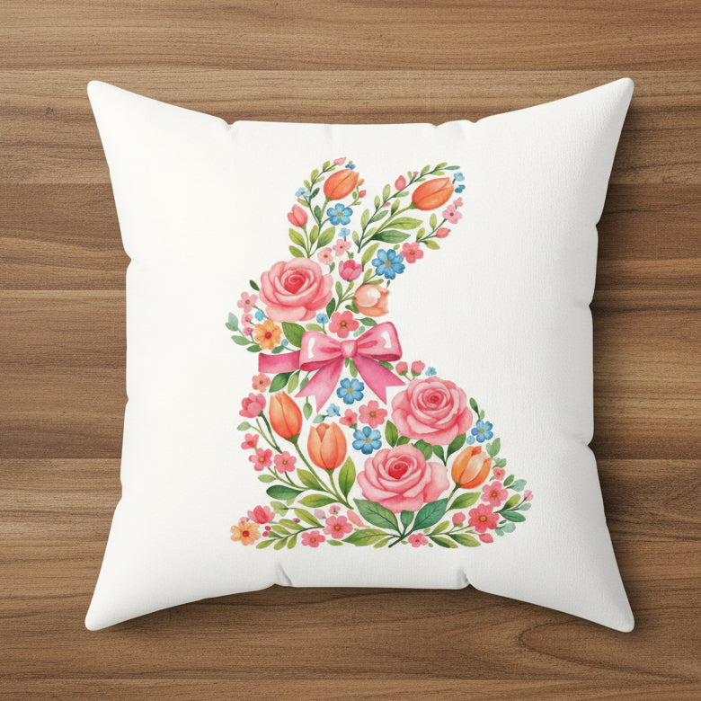 Floral Bunny Faux Suede Pillow