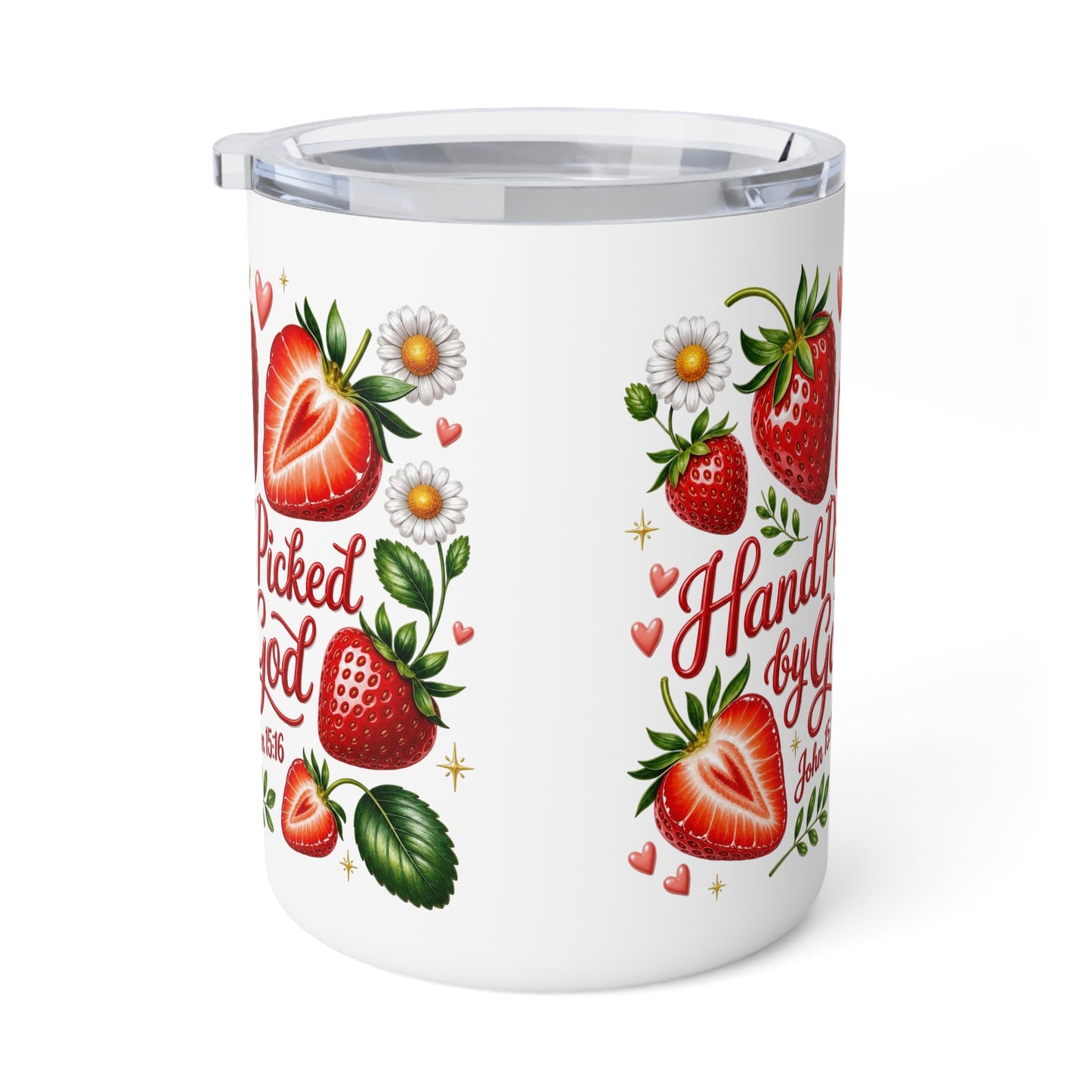 Handpicked By God 10oz Insulated Coffee Mug | Strawberry Floral Travel Tumbler