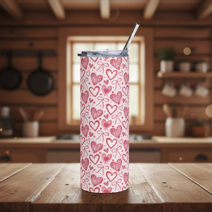 Pink  Hearts & Ribbons 20oz Stainless Steel Tumbler
