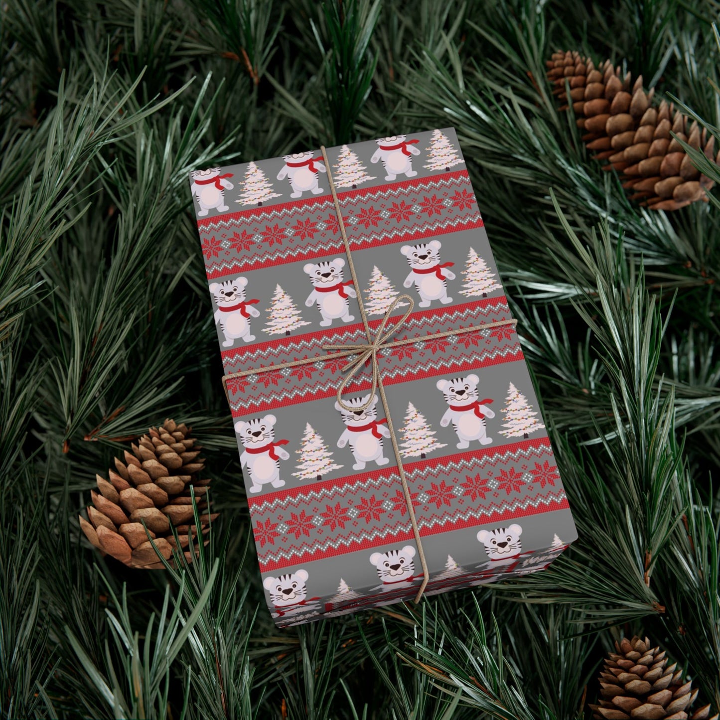 Christmas Fair Isle Tiger Premium Gift Wrap Paper