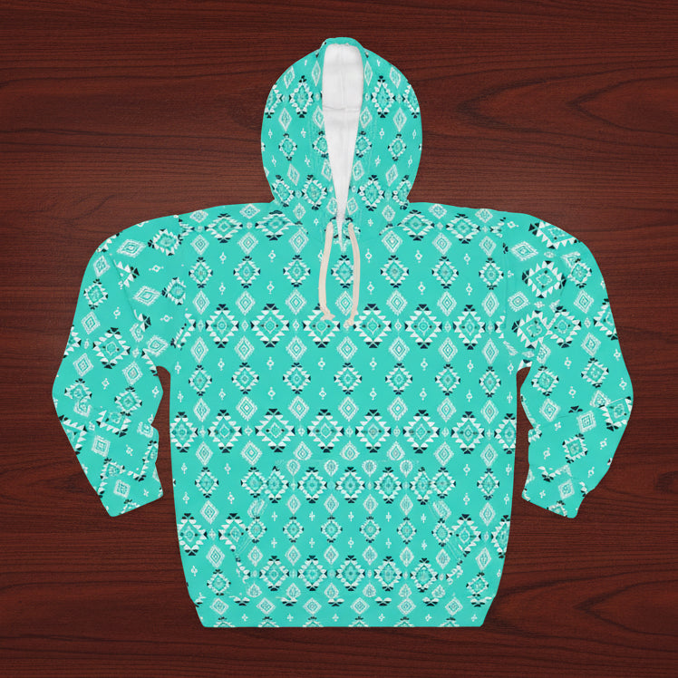 Turquoise Tribal Motif Hoodie
