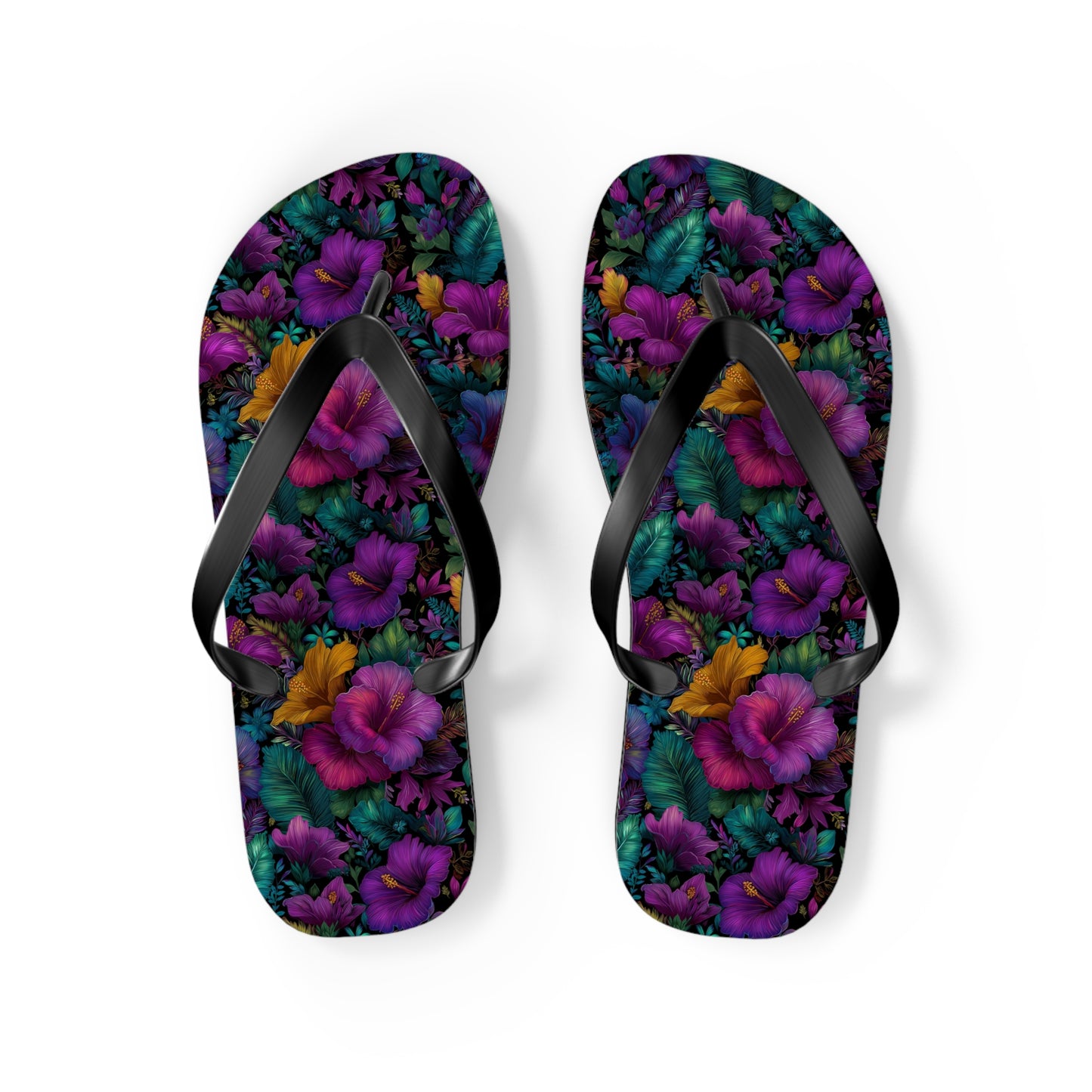 Floral Paradise Flip Flops — Vibrant Purple Hibiscus Beach Sandals