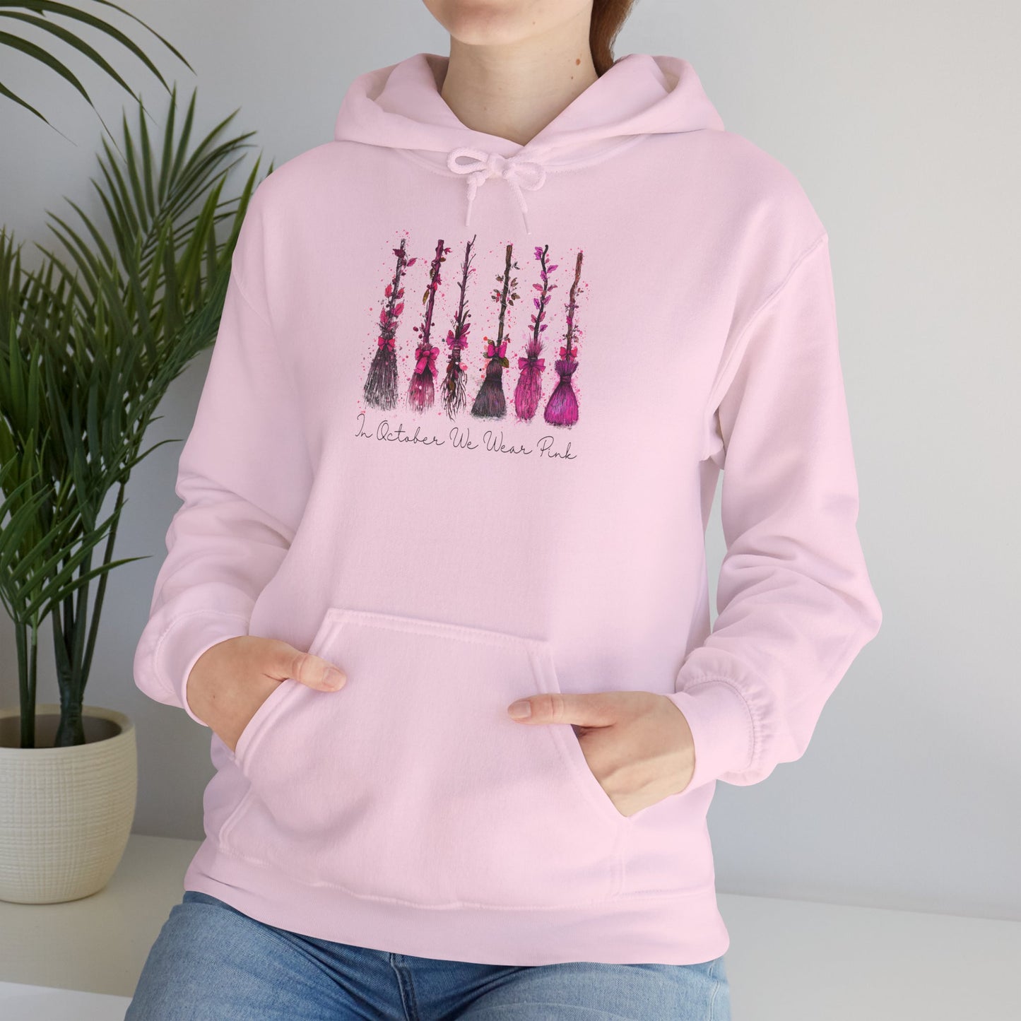 In October We Wear Pink - Witches Brooms • Breast Cancer Hoodie