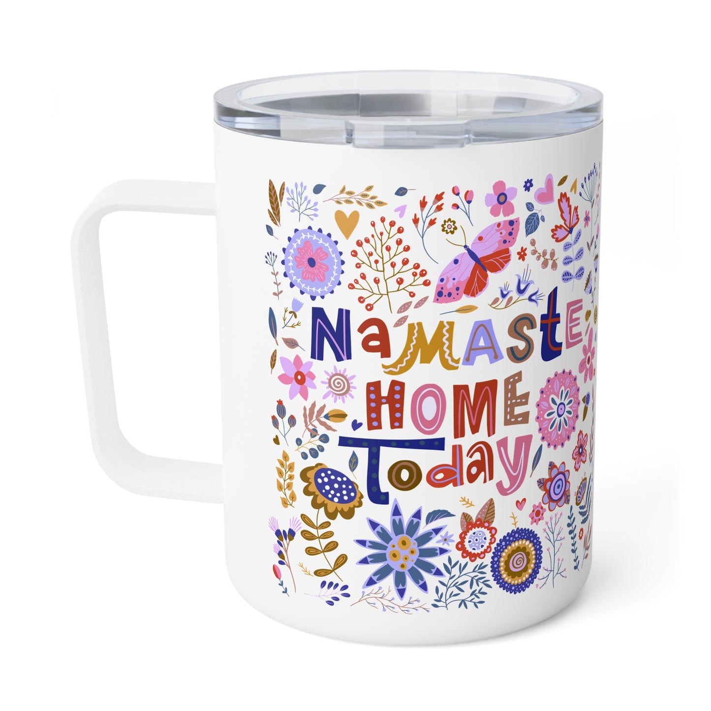 Namaste Here Today 10oz Insulated Coffee Mug | Floral Travel Tumbler