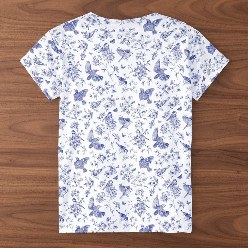 Floral Bluebird Toile Women's Jersey