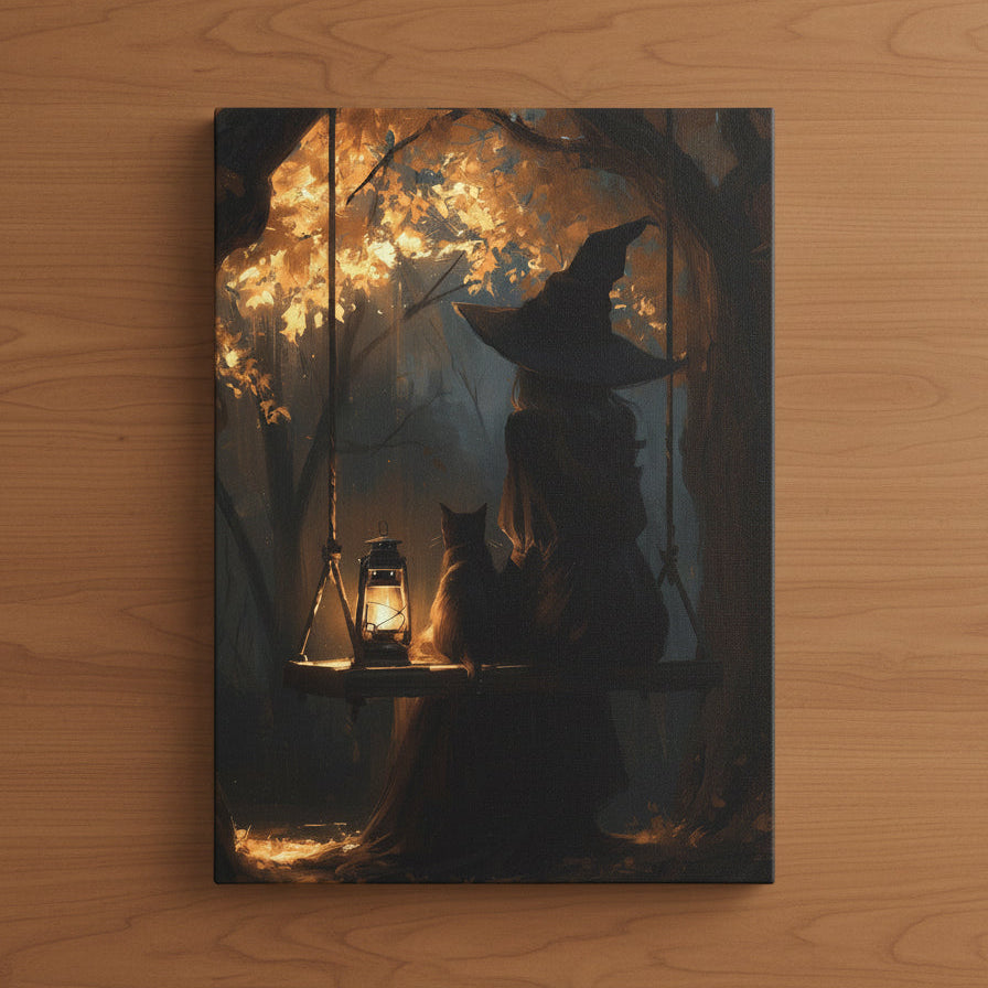 The Witch and her Cat Matte Canvas Wall Art