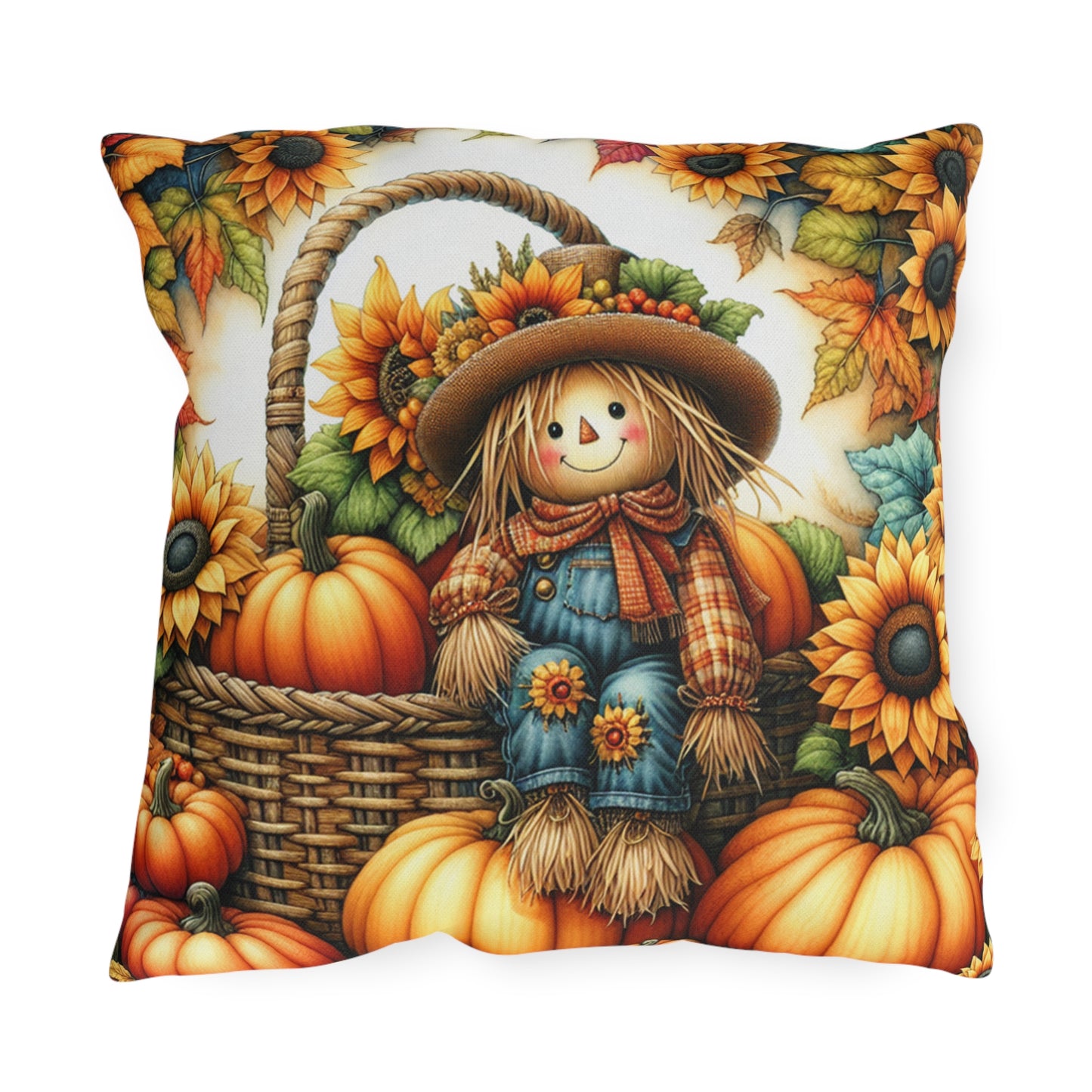 Sunflower Scarecrow Outdoor Pillow