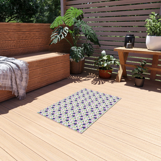 Floral Pansy Outdoor Rug — Purple Garden Patio Mat