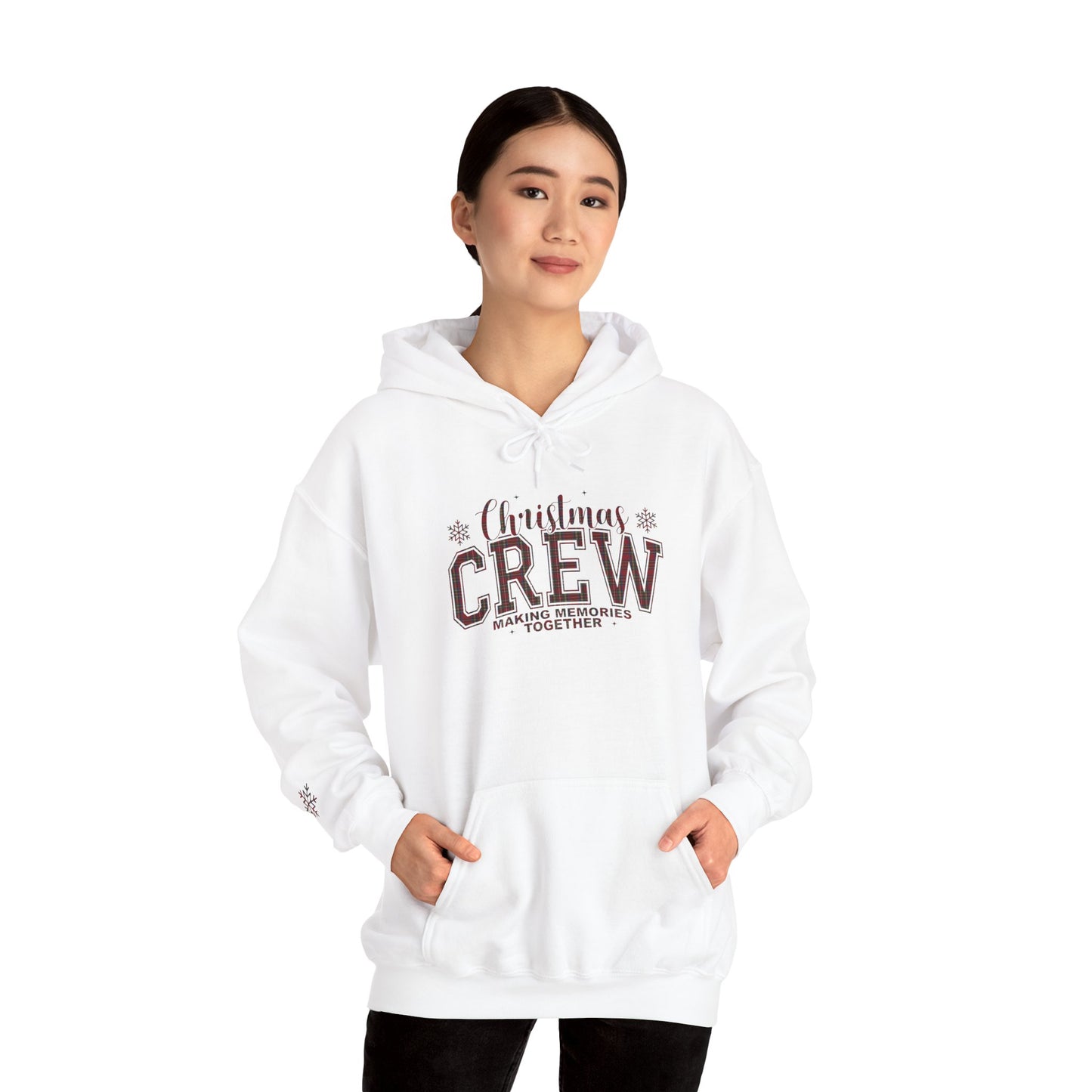 Christmas Crew Plaid Graphic Hoodie (with Snowflake Accent)