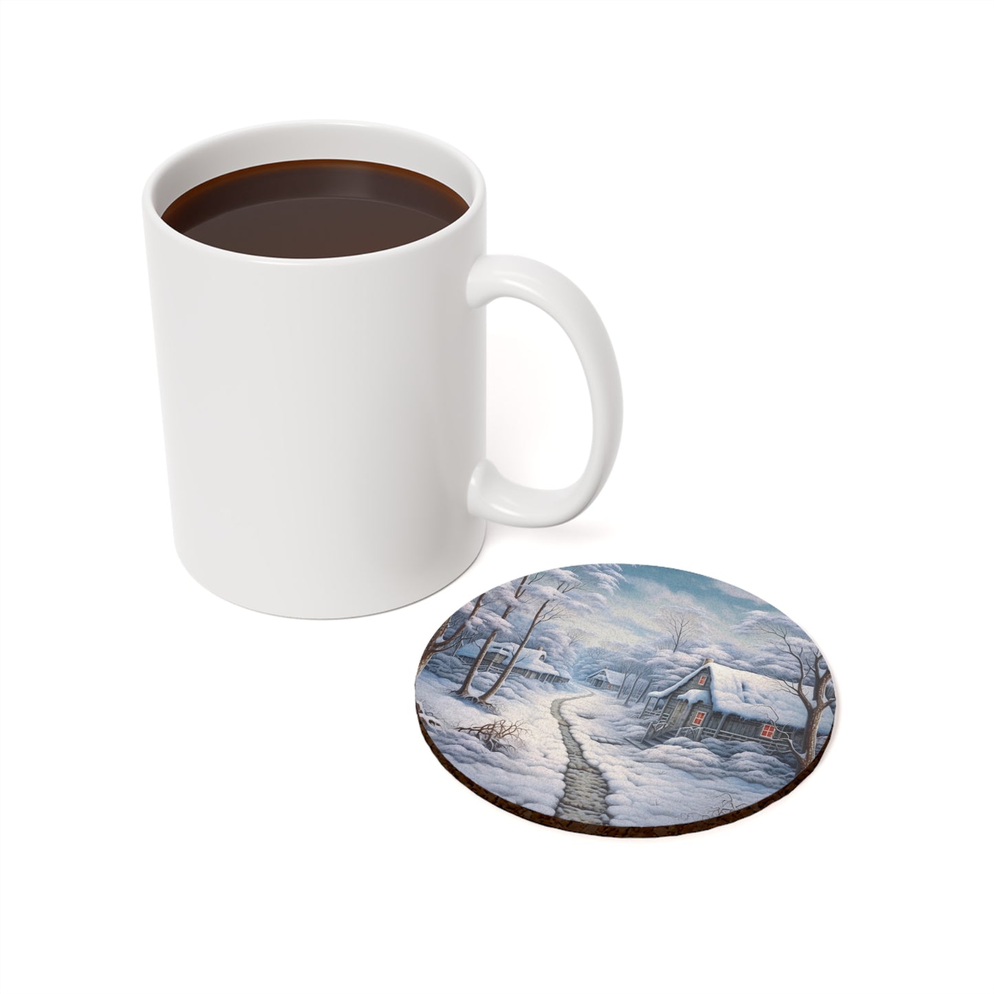 Snowfall Lane Coaster (Round or Square, Cork-Backed)