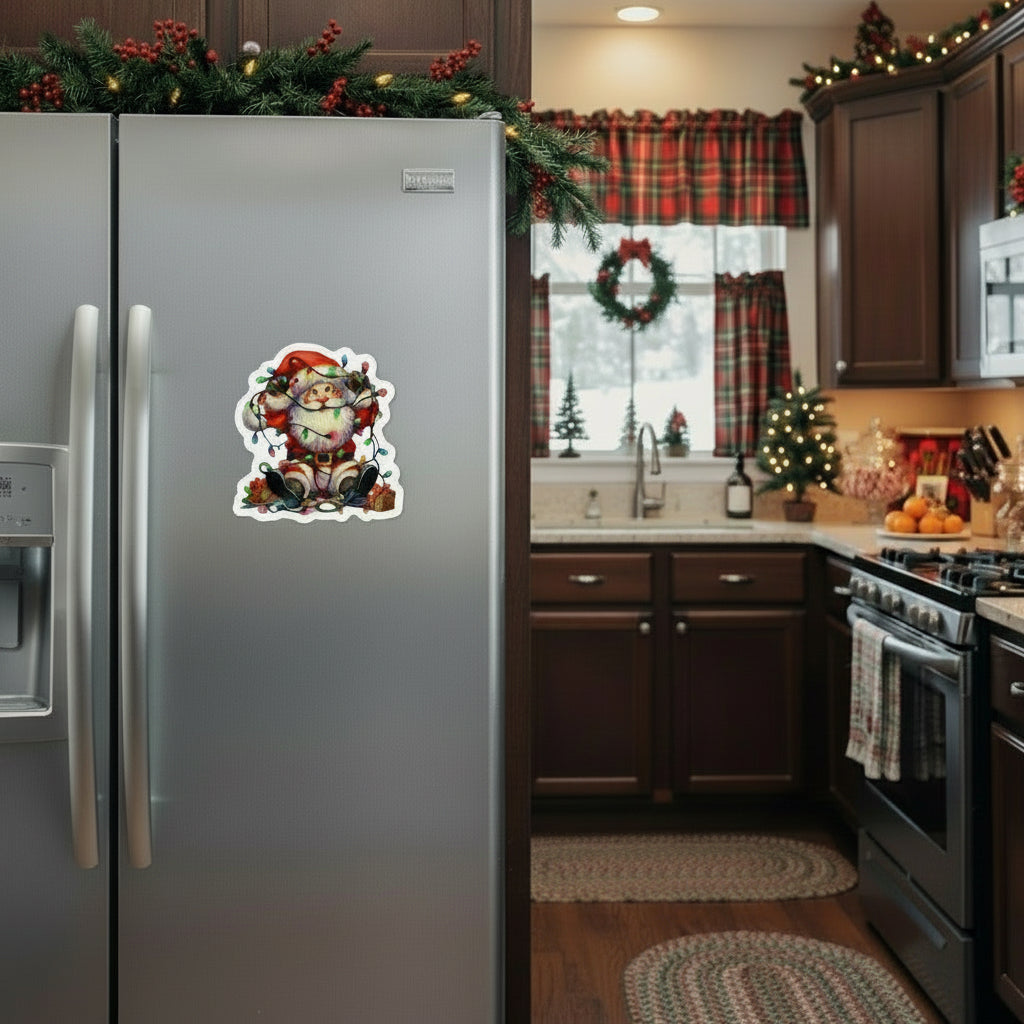 Christmas Santa with Holiday Lights Magnet