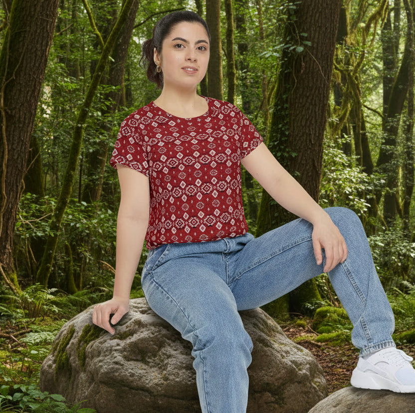 Crimson Tribal Motif Women's T-Shirt