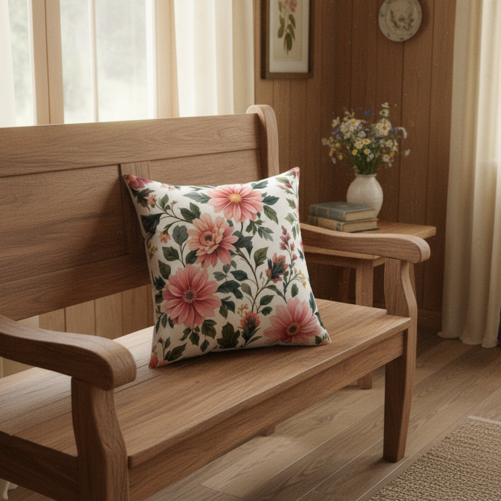 Pink Floral Faux Suede Pillow