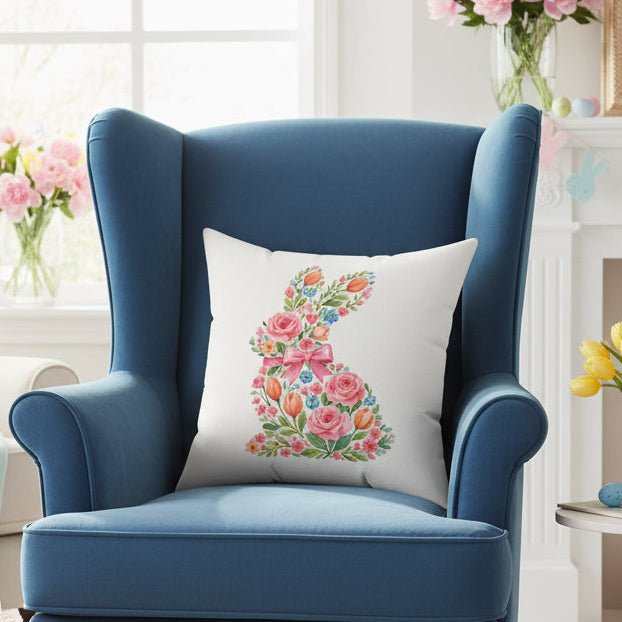 Floral Bunny Faux Suede Pillow