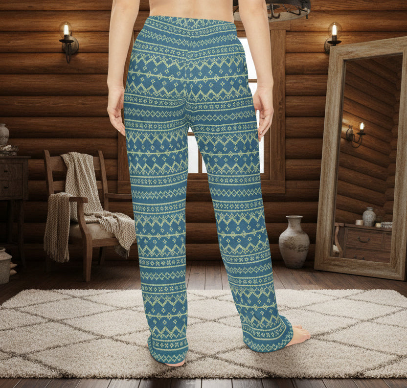 Teal Fair Isle Pattern Women's Pajama Pants