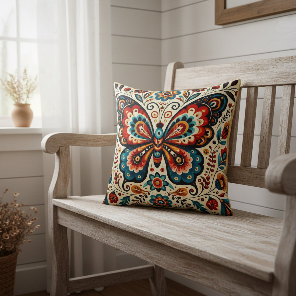 Boho Butterfly Faux Suede Pillow