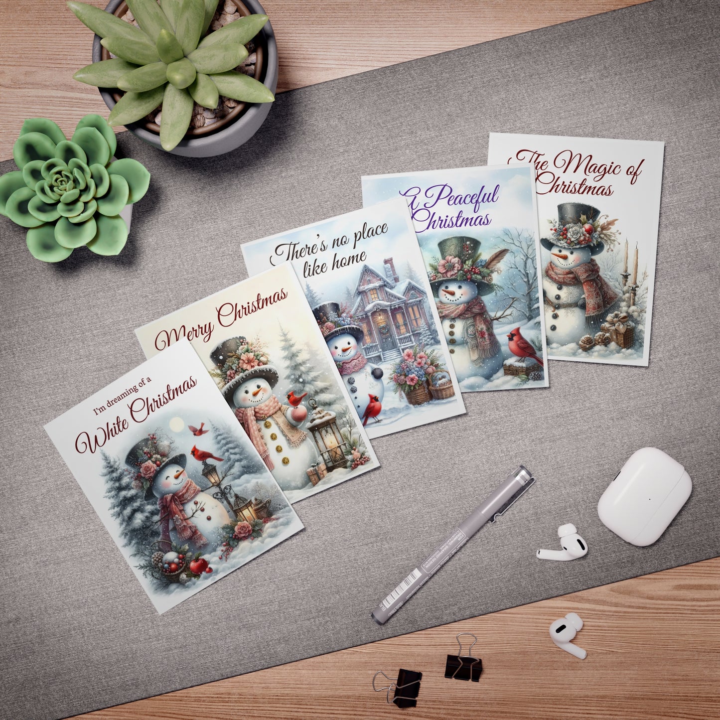 Victorian Snowman Christmas Card Collection – Set of 5