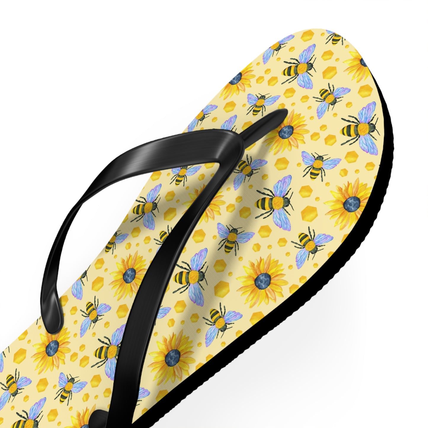 Sunflower Bees Flip Flops | Yellow Floral Beach Sandals