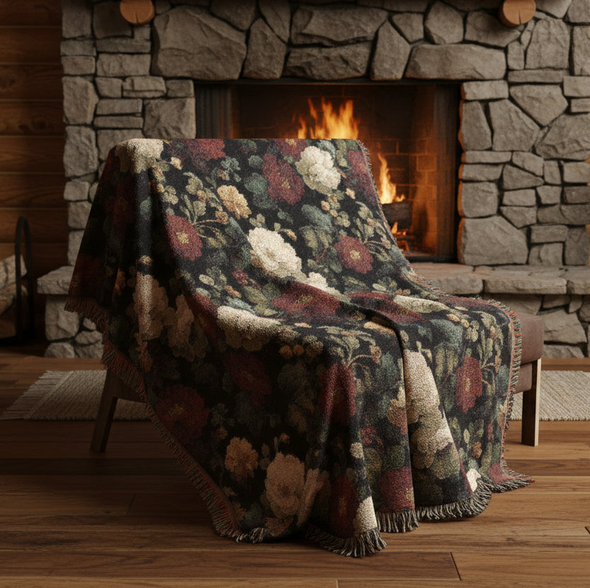 Vintage Roses Woven Blanket