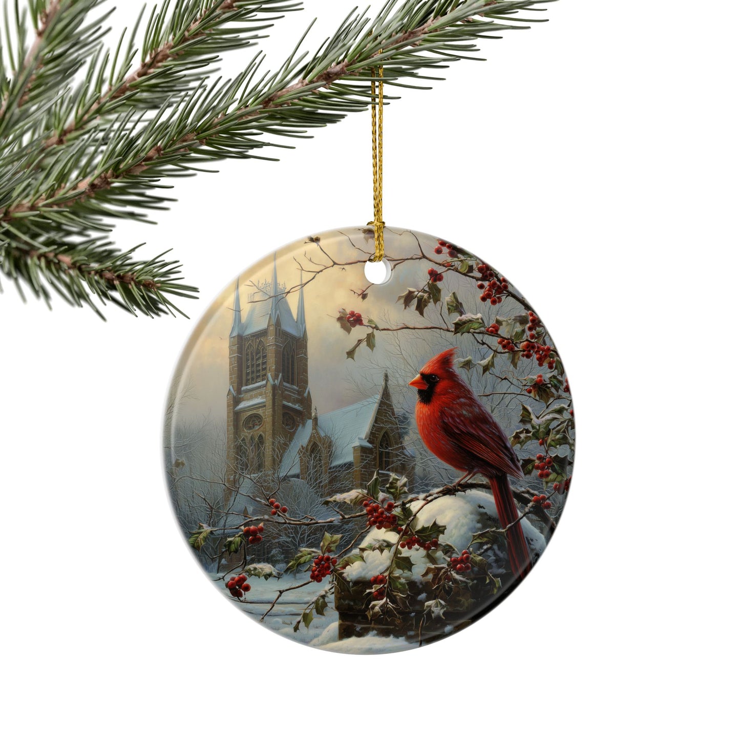 Cardinal Cathedral Christmas Ornament