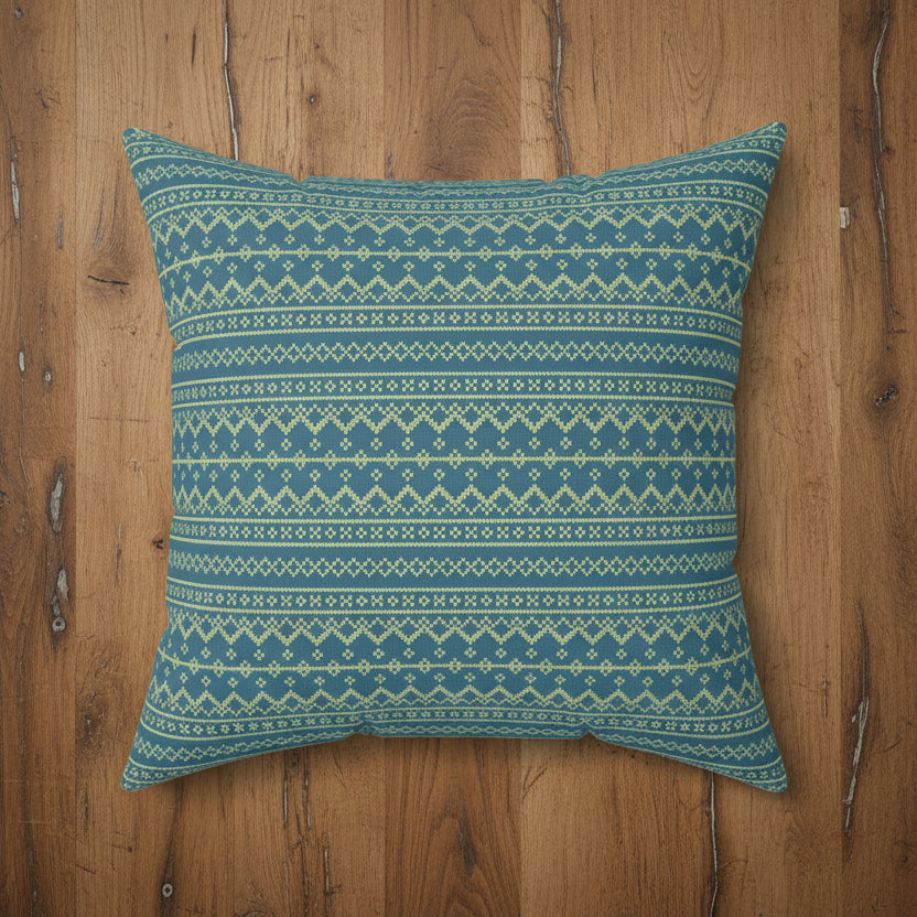 Teal Fair Isle Faux Suede Pillow