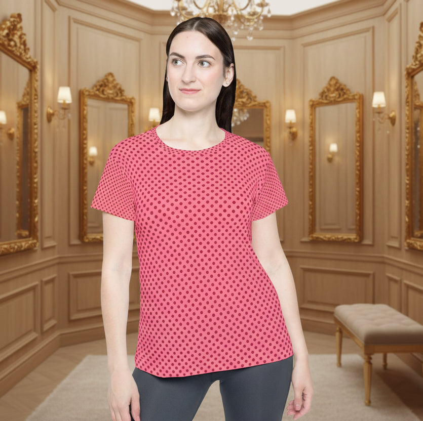 Pink Polka Dot Women's Sports Jersey - All-Over Print Athletic Tee