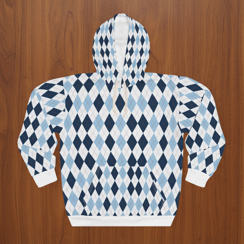 Blue & White Winter Argyle Hoodie