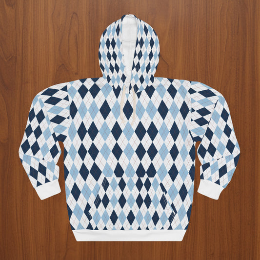 Blue & White Winter Argyle Hoodie
