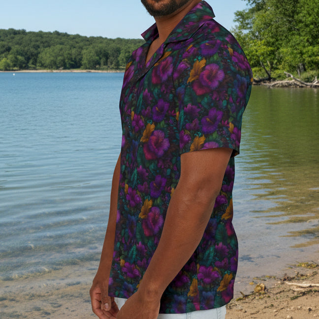 Men's Purple Hibiscus Hawaiian Camp Shirt