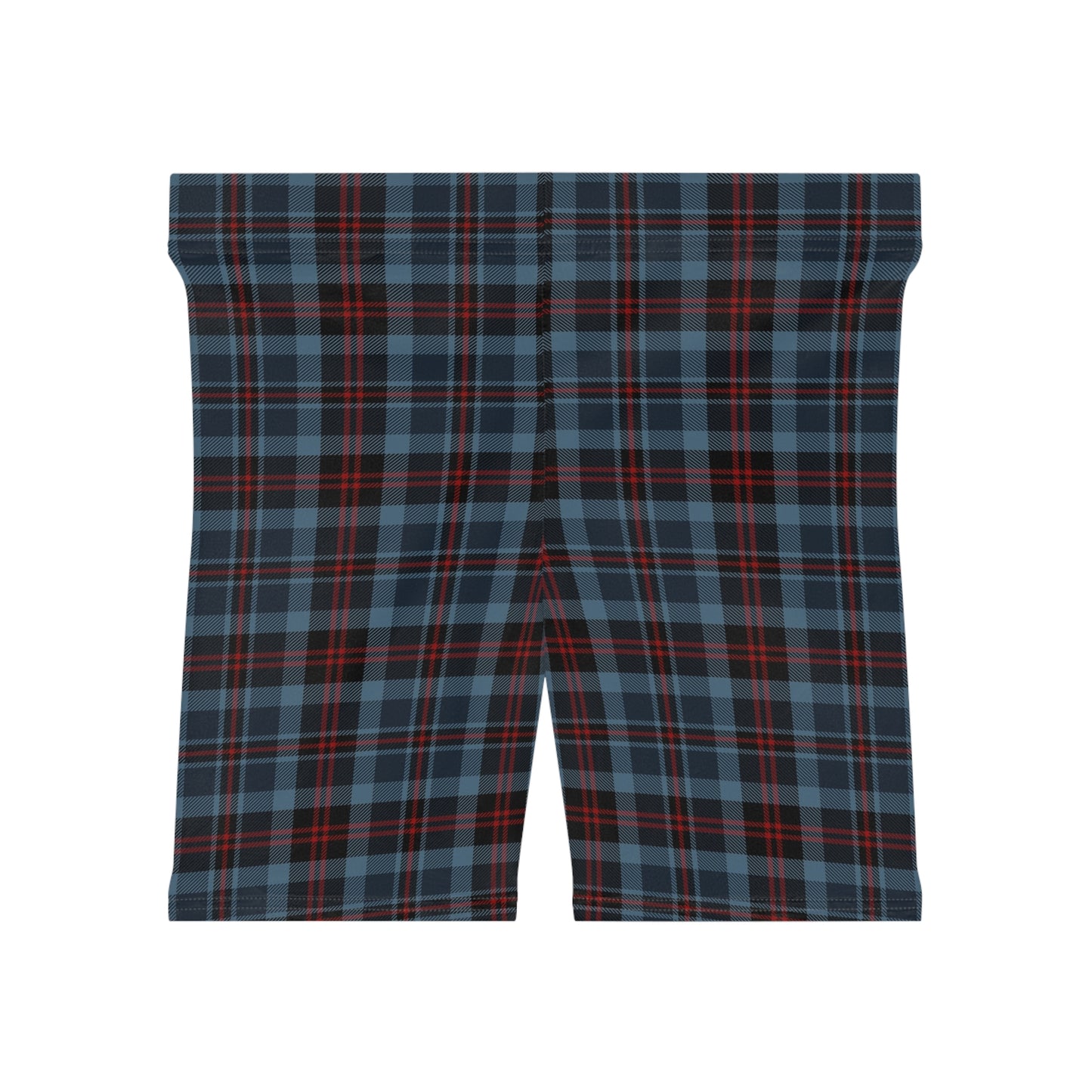 Highland Hearth Blue Plaid Women's Bike Shorts — High-Waist Athleisure Cycling Shorts