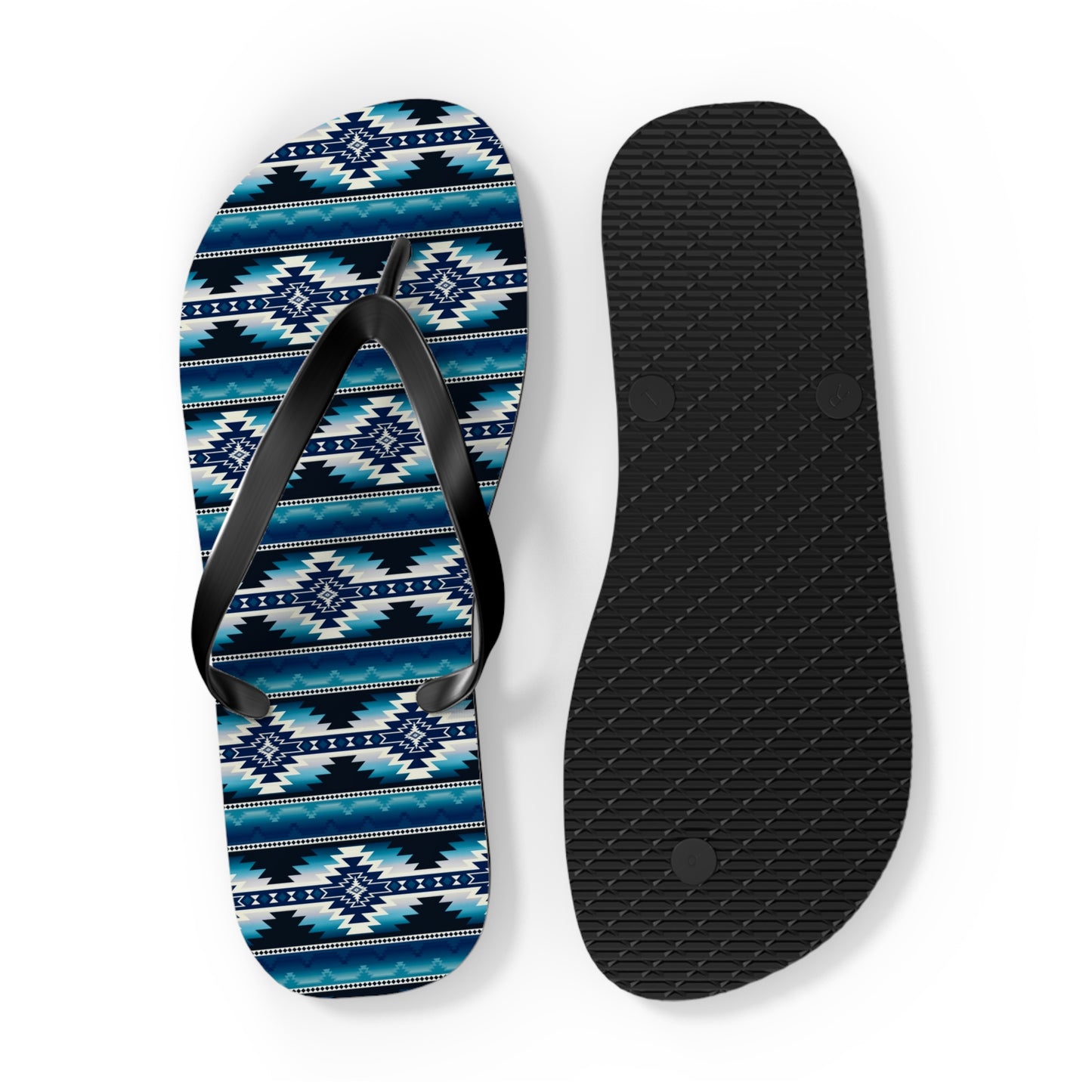 Southwest Aztec Pattern Flip Flops — Blue Tribal Summer Sandals