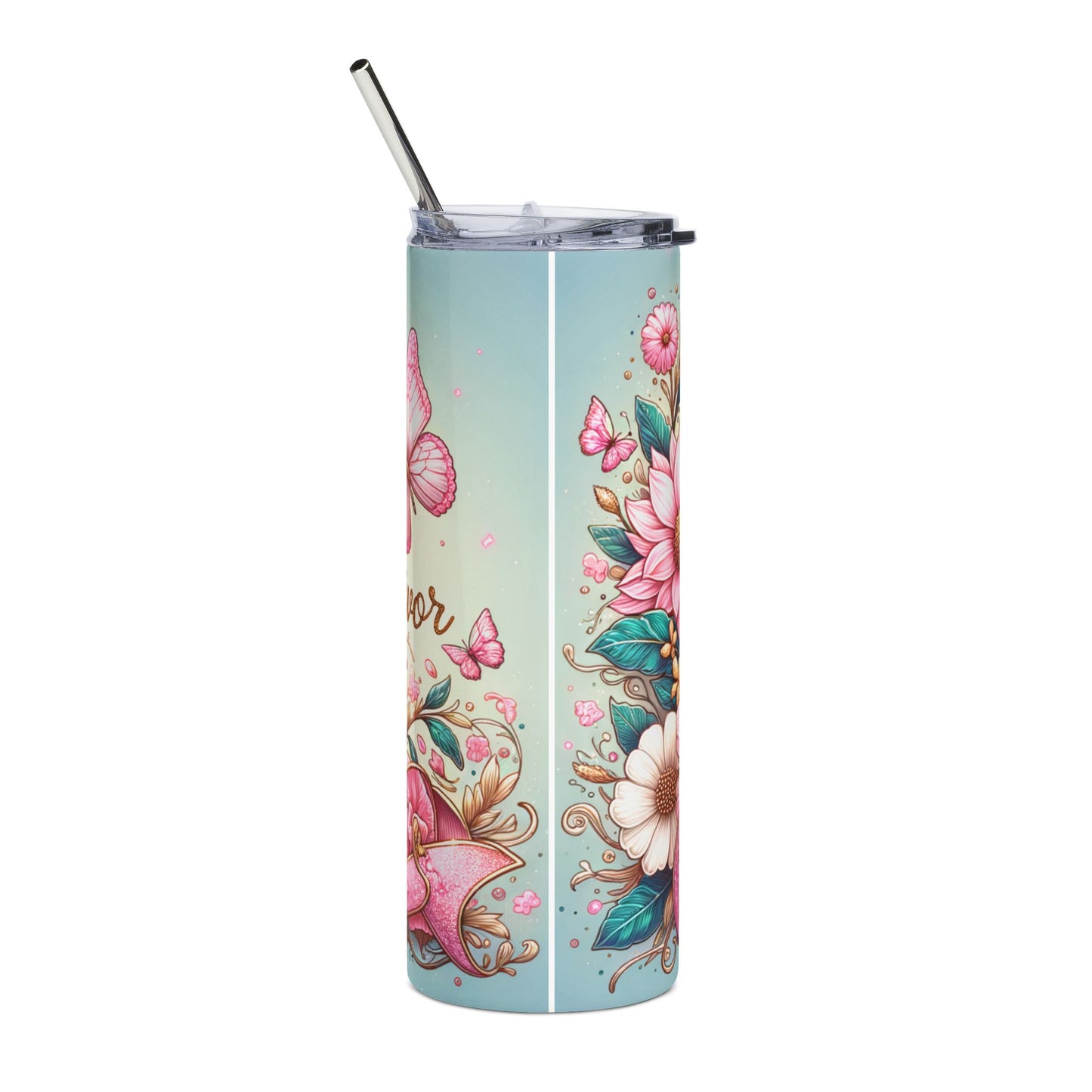 Floral Butterfly Breast Cancer Survivor 20oz Stainless Steel Tumbler