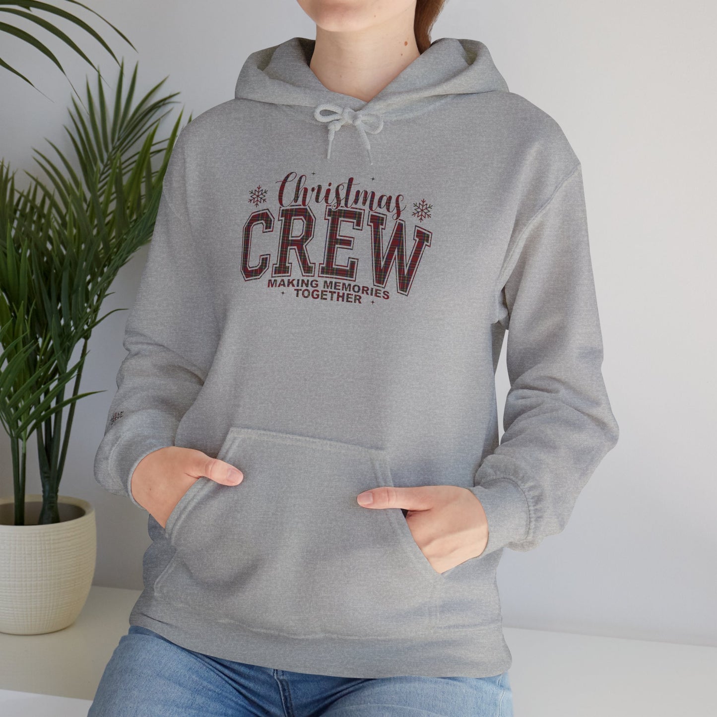 Christmas Crew Plaid Graphic Hoodie (with Snowflake Accent)