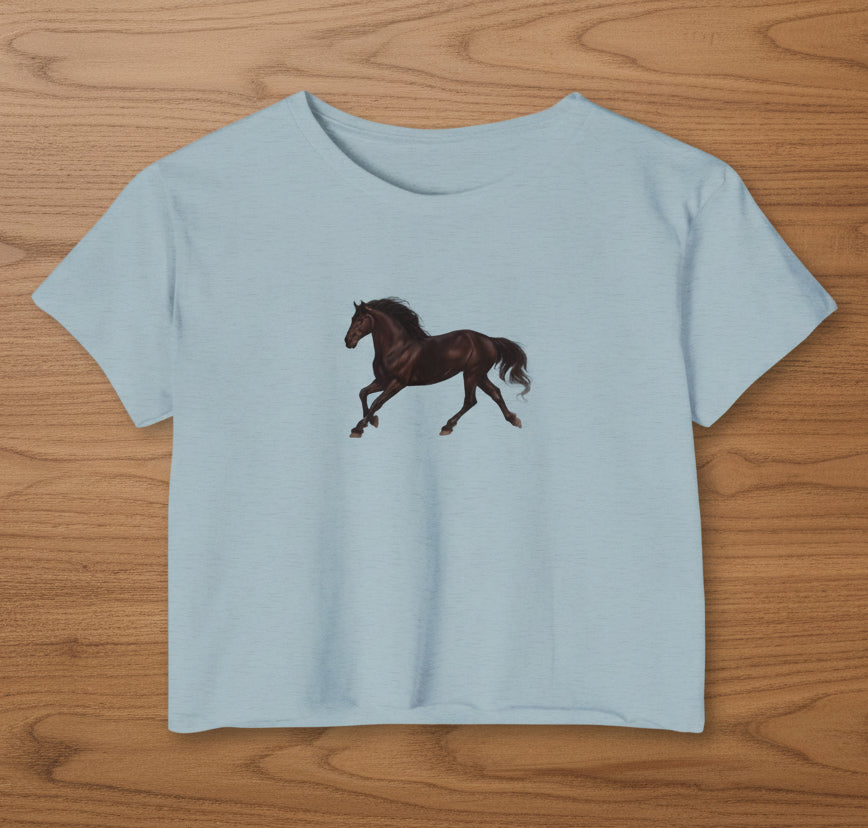 Dark Bay “Beauty” Trotting Horse Crop Top