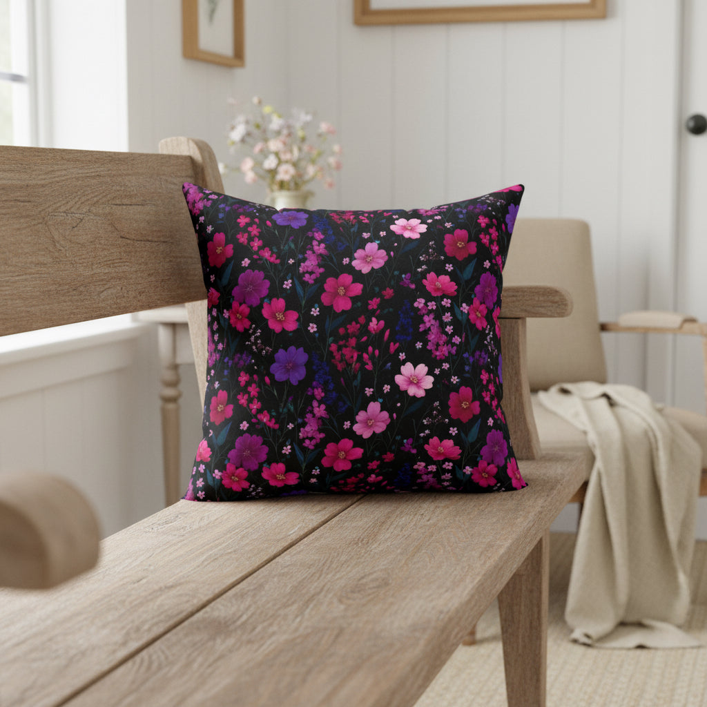 Midnight Pink Floral Faux Suede Pillow