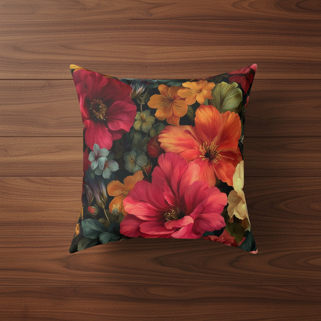 Dark Floral Faux Suede Pillow