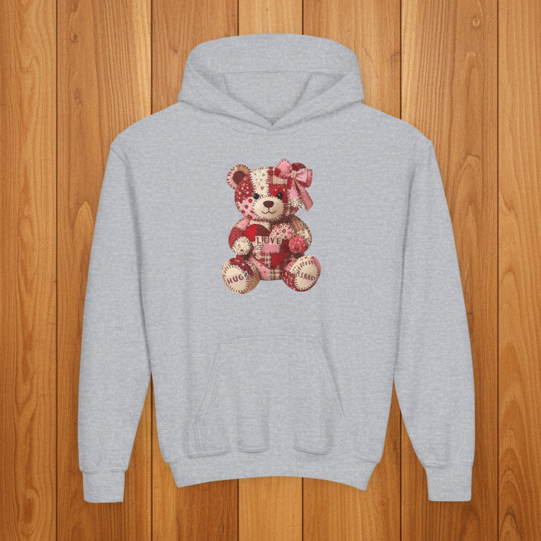 Kids Patchwork Valentine Bear Hoodie