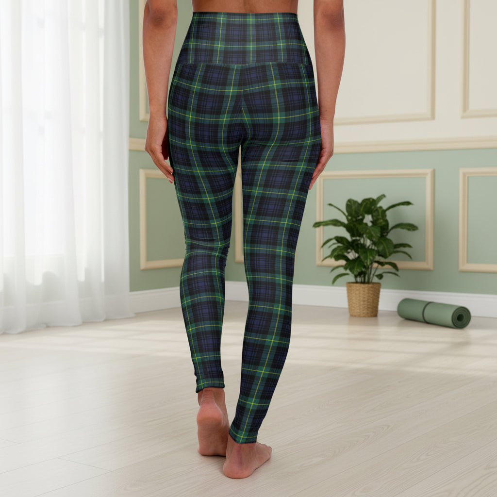 Navy Green Tartan Plaid Leggings