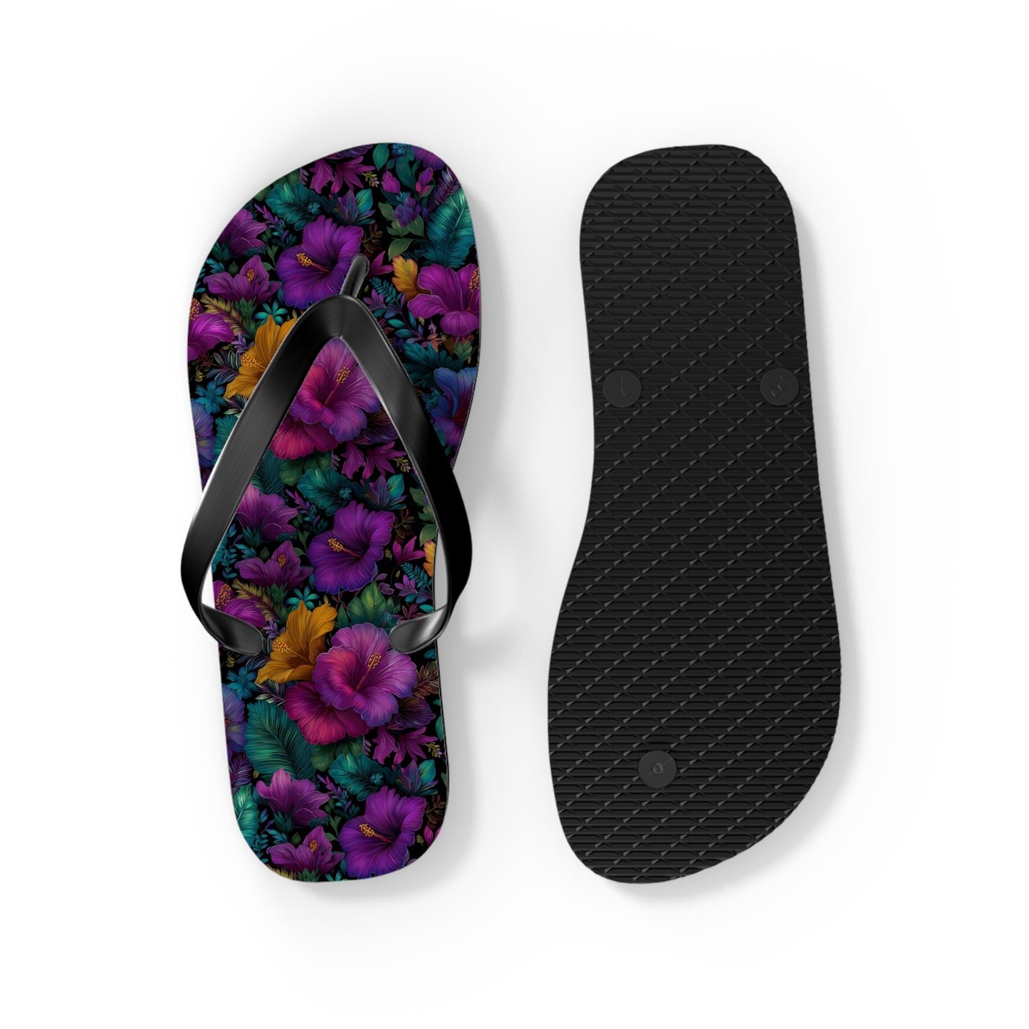 Floral Paradise Flip Flops — Vibrant Purple Hibiscus Beach Sandals