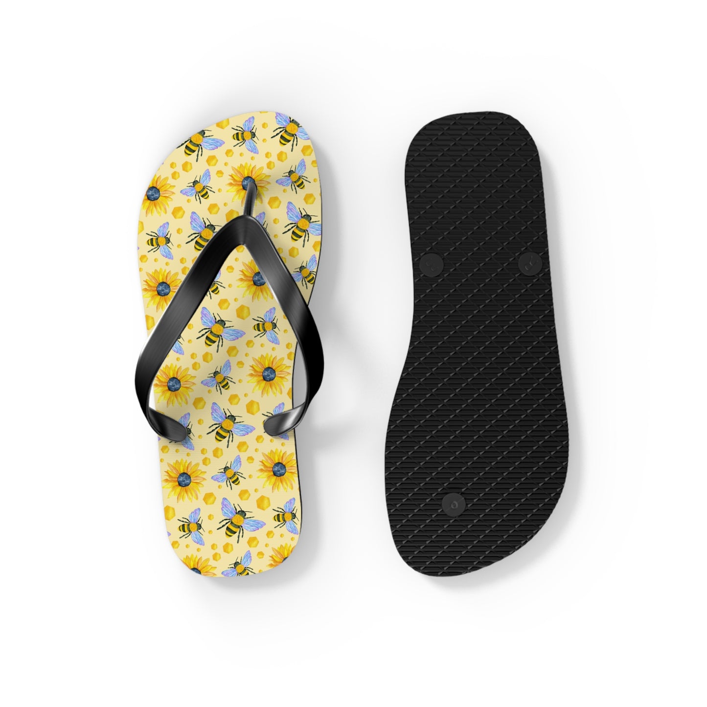 Sunflower Bees Flip Flops | Yellow Floral Beach Sandals