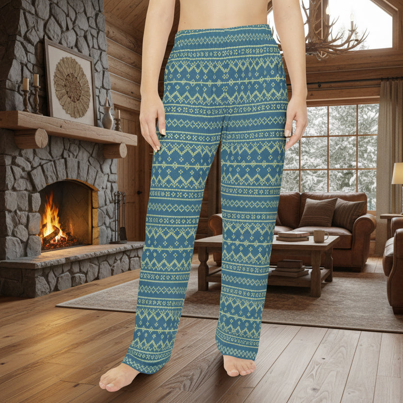 Teal Fair Isle Pattern Women's Pajama Pants