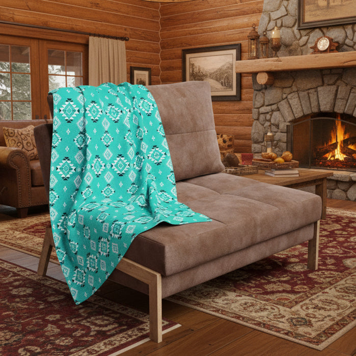 Turquoise Tribal Motif Arctic Fleece Blanket